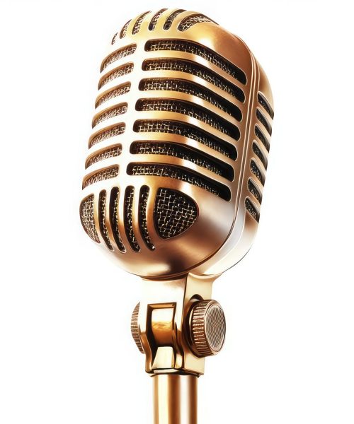 Elegant Vintage Microphone with Gold Finish on White Background - Perfect for Music, Broadcasting, and Retro Design Concepts